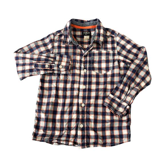 OshKosh Blue/Orange Checkered Button-Down Shirt Boys Size 7 - Picture 1 of 7